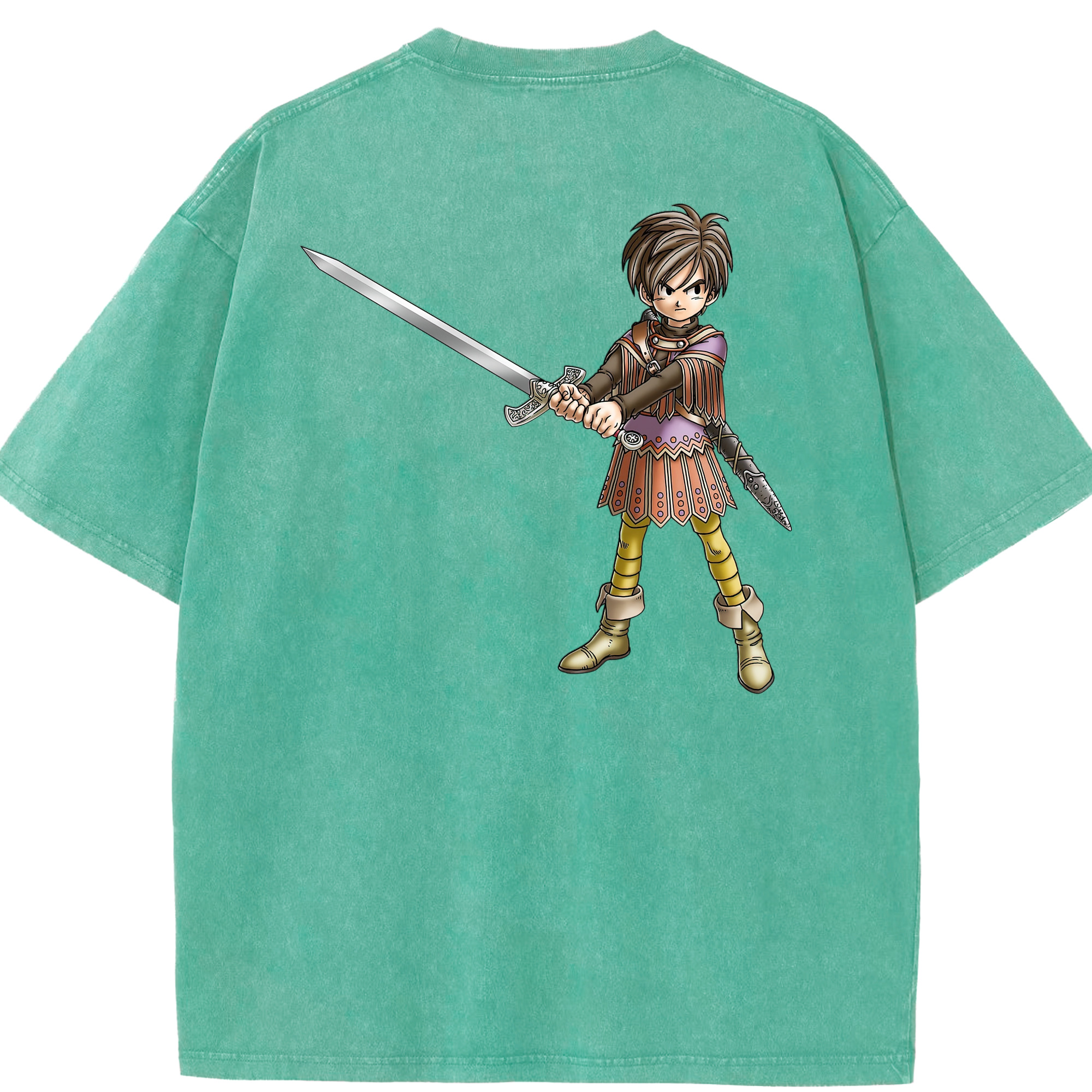 （画像用） ドラゴンクエスト Doragon Kuesuto Dragon Quest 綿100% ヴィンテージ風 半袖Tシャツ（背面プリント）